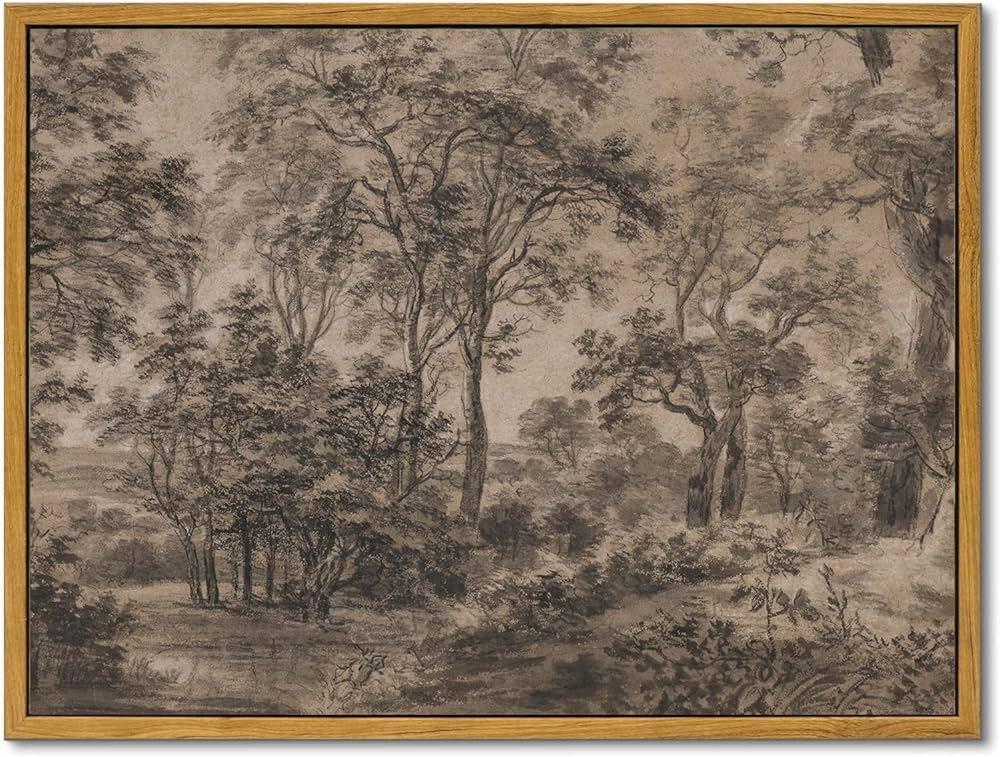 InSimSea Framed Canvas Prints Vintage Decor, Sketch Dark Moody Forest Brown Trees Landscape Paintings Wall Art, Large Countryside Farmhouse Hanging Wall Decor for Living Room Bedroom, 24x36inch