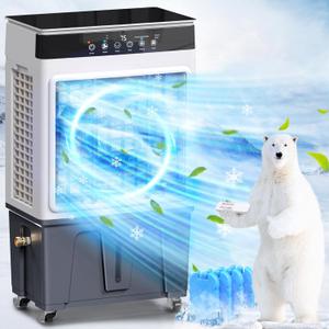 Evaporative Air Cooler, 3500CFM 3-in-1 Swamp Cooler with 7.5Gal Water Tank, 120 Oscillation, 3 Speeds 3 Modes, 4 Ice Packs, 12H Timer, Remote, Portable Air Conditioner for Room, Home & Office