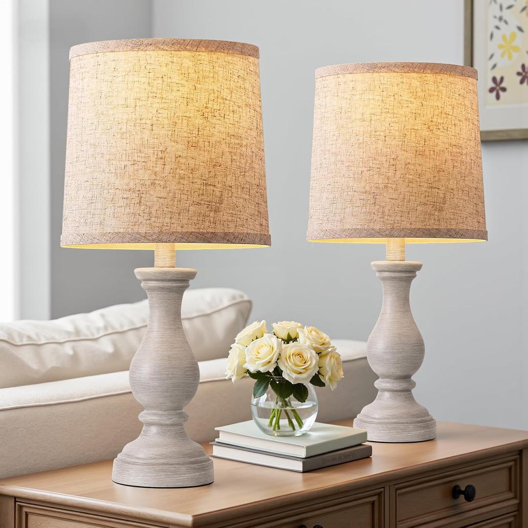 Seealle Farmhouse Table Lamps Set of 2 - Rustic Bedroom Lamps for Living Room, 22" Boho Bedside Lamp for Night Stands End Table Office Desk Lamp Nightstand Clearance Decorating with Linen Shades (A. Antique Grey)