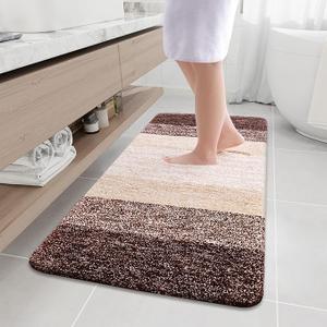 Arotive Microfiber Bathroom Rugs, Shaggy Soft and Absorbent Bath Rug, Non-Slip, Thick Plush Machine Washable Dry Bath Mats for Bathroom, Tub and Shower, 20x28", Brown