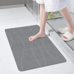 Extra Large Stone Bath Mat, 32''x20'' Non-Slip Diatomaceous Earth Stone Bath Mat, Super Absorbent Quick Drying for Bathroom/Kitchen, Easy to Clean (31.5x19.7'', Graywave 1 Pack)