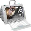 SportPet Large Hard-Sided Travel Cat Carrier - Cat Carrier with Patented Wide Side-Opening Door, Foldable Portable Pet Carrier with Removable Bed for Cats & Small Pets up to 25lbs - Gray