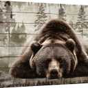 iKNOW FOTO XLarge Brown Wall Art Painting Grizzly Bear Prints On Canvas Vintage Forest Wildlife Animal Pictures Wall Art for Home Cabin Decoration Rustic Farmhouse Decor 48x32 Inches