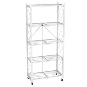 black leopard 5-Tier Foldable Metal Storage Shelf with Wheels, White