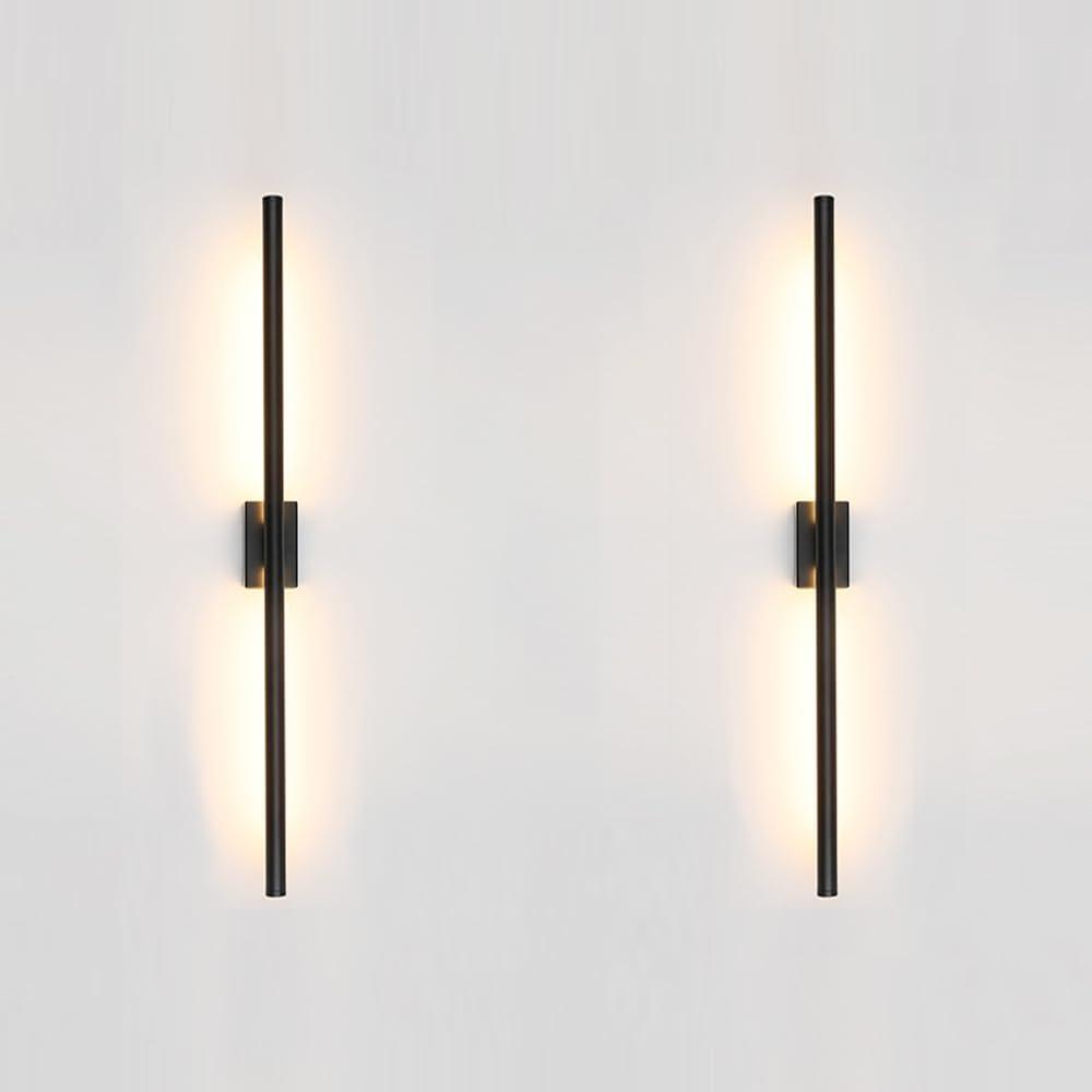 Only Suitable for Small Junction Box Set of 2 Hardwired Dimmable Long Black Tube Wall Sconce Linear Vanity Wall Light for Bathroom Bedroom Living Room Hallway (2 Pack, 32'', Black, Dimmable)