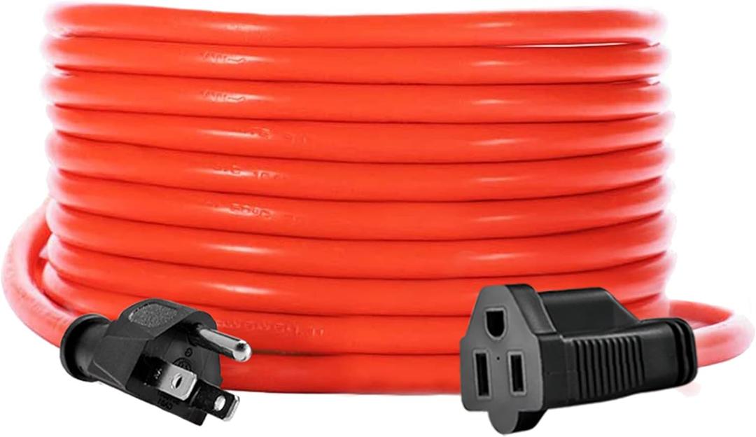 KMC 20ft Outdoor Extension Cord, 20-Foot 16/3 Weatherproof Indoor/Outdoor Extension Cable, Flexible SJTW 16-Gauge 100% Pure Copper Wire, Durable Vinyl Jacket, UL/ETL Certified, 13A 1620W, Orange