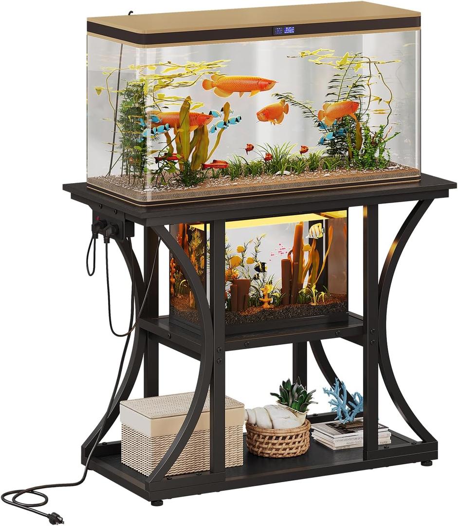 40-50 Gallon Aquarium Stand with Power Outlet & Storage Shelves, Black
