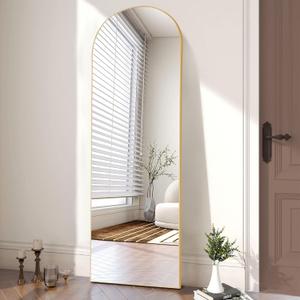 OLIXIS Arched Full Length Mirror 59"x16" for Bedroom, Full Body Mirror with Stand, Hanging or Leaning for Wall, Aluminum Alloy Thin Frame Floor Standing for Living Room, Tall, Gold