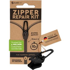 ZlideOn Zipper Pull Replacement - Black, Narrow (L) - Instant Zipper Replacement Slider