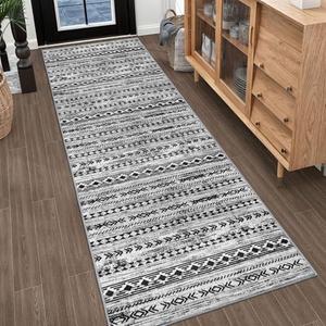 Alfasoft Moroccan Runners for Hallways 3x10, Black and White Boho Kitchen Rugs Washable Runner Rug Non-Slip Vintage Soft Print Distressed Geometric Floor Carpet Runner for Bedroom Laundry Entryway