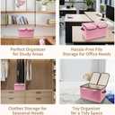 Foldable Fabric Storage Box, 16.5 x 11.8 x 9.8 inches (L x W x H), with Double-Lid & Dividers, Large Organizer for Home, Closet, Office(Pink)