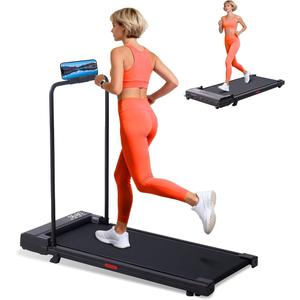 Walking Pad Treadmill with Handle Bar, Compact Portable Treadmills for Home Small, Electric Walking Pads with Handles, 3.5HP Quiet and LED Display, 400 LBS Capacity