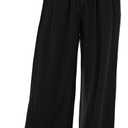 GRAPENT Wide Leg Pants Woman Linen High Waisted Pull On Flowy Casual Baggy Drawstring Palazzo Trousers Pants Resort Wear (Black, XS)