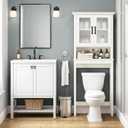 Over The Toilet Storage Cabinet, Over Toilet Bathroom Organizer with Doors and Adjustable Shelf, Thicken Frame Above Toilet Storage Cabinet Behind Toilet Bathroom Organizer, Cream White, 69.49'' H x 26.06'' W x 8.86'' D