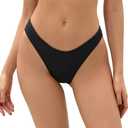 Bellecarrie Women's Cheeky Brazilian Bikini Bottoms Low Rise High Cut Swim Bottom (Large, Black)