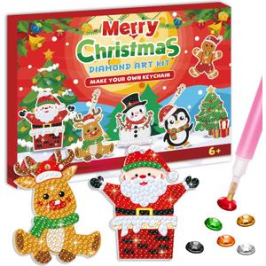 Labeol Arts and Crafts for Kids Ages 8-12 - Creat Your Own GEM Keychains-5D Diamond Art by Numbers GEM Art Kits for Kids Girls Toddler Crafts Age 6-7 6-8 10-12 (Merry Christmas)