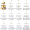 12 Pack 3 Tiers White Cupcake Stand Plastic Tiered Trays White Cupcake Holder Pastry Serving Platter Fruit Cookie Display Tower Tray Dessert Serving Stand with Gold Rod for Wedding Tea Birthday Party