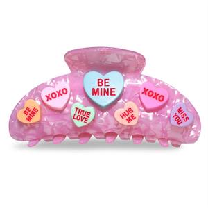 Valentines Day Hair Claw Clips for Women, Large Conversation Heart Hair Clips Nonslip Pink Love XOXO Hair Claws Valentines Day Accessories Outfits Party Favor Gifts