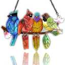DASTOLL Stained Glass Window Hanging - Hummingbird on Branch Suncatcher Hand-Painted Double Side Stain Glass Cardinal Gifts Sun Catcher for Windows Doors Room Outdoor Home Decoration