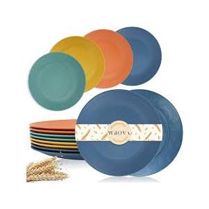Wrova Wheat Straw Dinner Plates 10 Inch Unbreakable Set of 8 - Dishwasher & Microwave Safe Plastic Plates Reusable - Lightweight Plates for kitchen,camping,salad,appetizer - Colorful