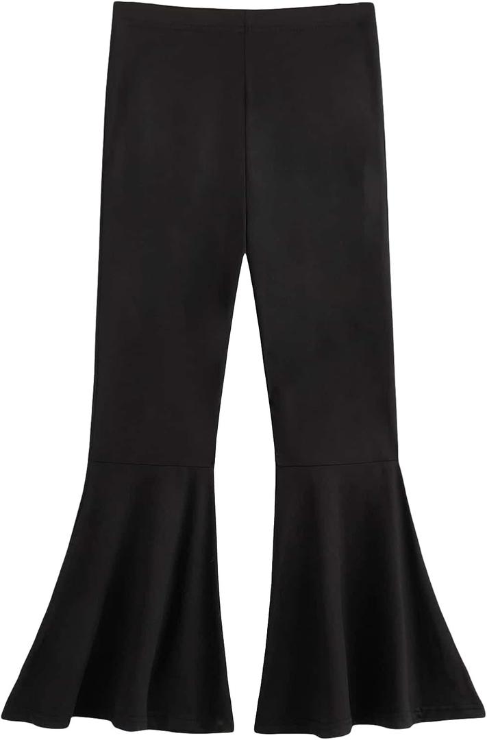 WDIRARA Girl's Flare Pants High Waisted Elastic Waist Bell Bottom Casual Pants Black, 9Y
