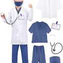 Puteraya Kids Doctor Costume Set Surgical Suit Uniform with Stethoscope Toys for Boys Girls Dress Up Halloween Cosplay (Doctor Costume set 4, 12-16 Years(150-170 cm))