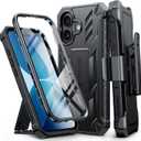 FNTCASE for iPhone 17 Phone Case: Military Grade Rugged Cell Phone Cover with Kickstand & Holster | Shockproof TPU Protection Bumper Matte Textured Design for Phone Cases 6.3 inch-Black
