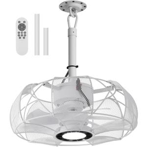 White Outdoor Ceiling Fan with Light, 15 In Portable Hanging Ceiling Fan with Hook & Remote Smart App, Plug in Outdoor Fans for Patios Porch Yard Garage Gazebo