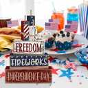Britimes 4 Pcs Patriotic Tiered Tray Decor Set, 4th of July Table Sign Farmhouse Red White Blue Rustic Wooden Block Stack Sign for Home Fireplace Mantel (Independence Day Fireworks)