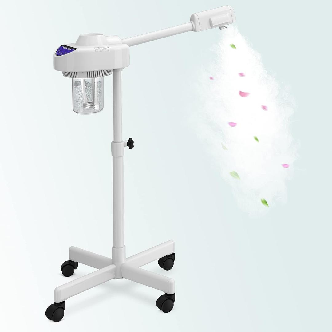 Professional Nano Ionic Facial Steamer on Wheels with Ozone Function, Standing Face Steamer for Deep Pore Care, Hydration, Home Spa & Salon Use