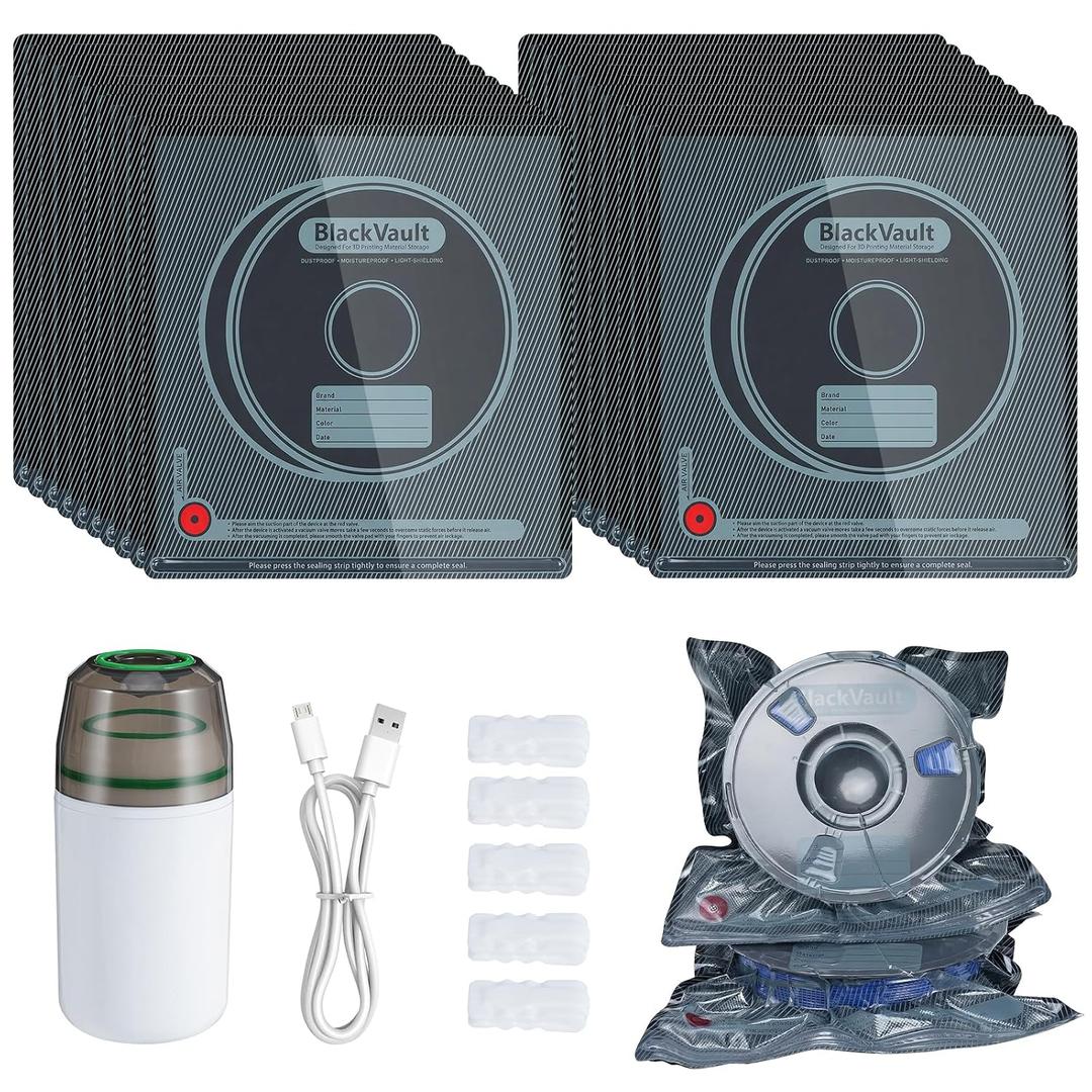 3D Printer Filament Storage, Filament Vacuum Storage Bags with Vacuum Pump 20 Pack Light-Proof Storage Bags Vacuum Sealed for 3D Filament Keeping Dry 3D Printer Accessories