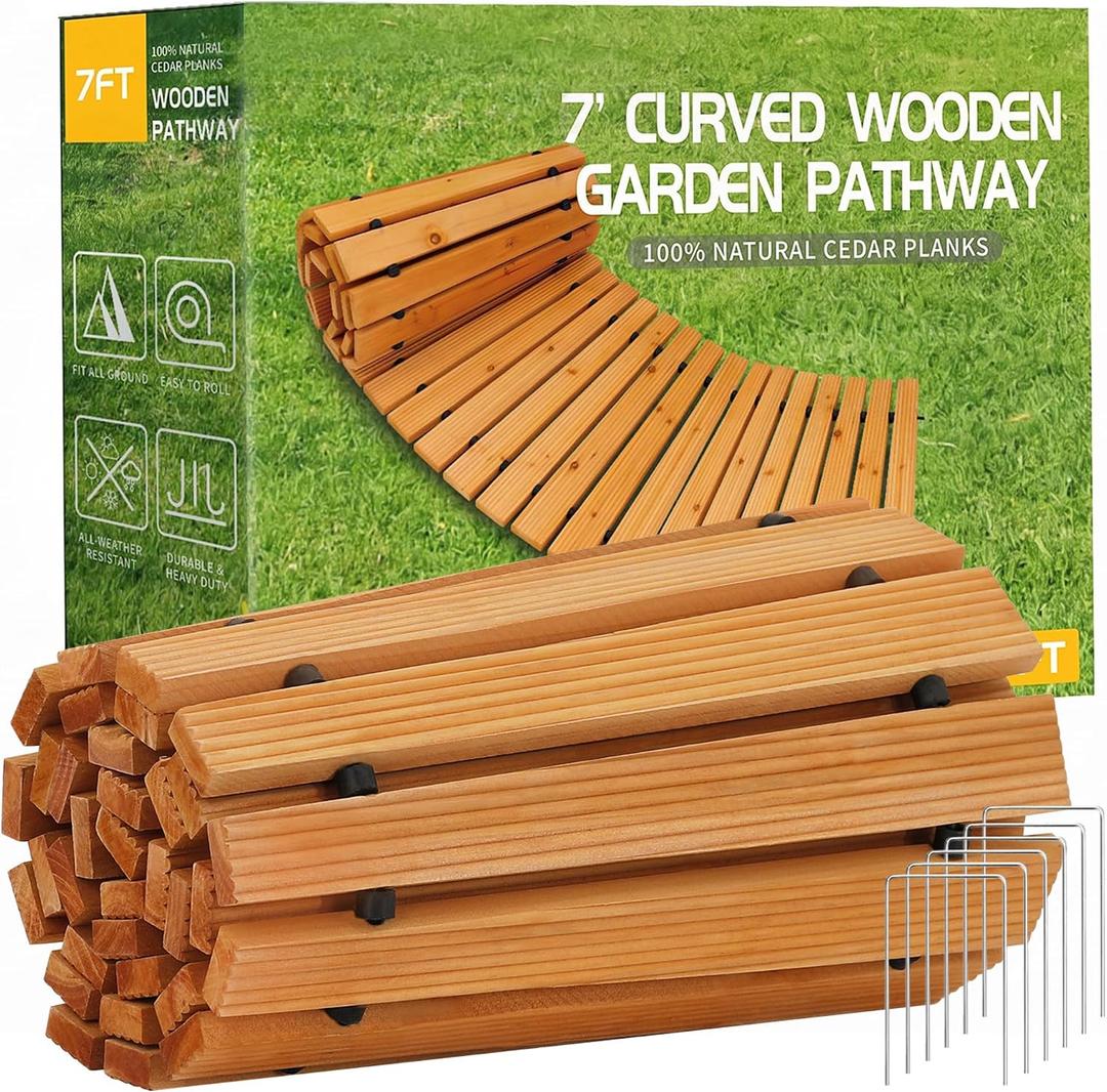 RELIANCER 7' Wooden Garden Pathway,22" Wide Outdoor Roll Out Patio Walkway