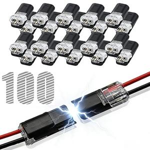 100pcs Double Wire Plug in Connector with Locking Buckle, Quick-Clip Fasteners Multi-Purpose Snap-On Blocks for Strip Lights DIY Crafting, Low-Voltage Decor & Model Kits 2 Pin