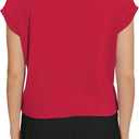 Summer Short Sleeve Crop Tops Womens Crewneck Roll Cap Sleeve T Shirts Loose Fit Basic Tees (Red, S)