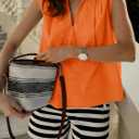 Tankaneo Womens Summer V Neck Tank Tops Collared Sleeveless Shirts Trendy Casual Loose Fit Blouse (Orange)
