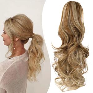 Claw Clip Ponytail Extension 18" Clip in Wavy Ponytail Hair Extensions Long Pony Tails for Women Extensions Ash Blonde Mix Ginger Brown Wave Hairpiece