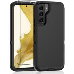for Samsung Galaxy S22 Plus Case with [2 Pack] HD Screen Protector, [Military-Grade] Shockproof Dust/Drop Proof 3-Layer Full Body Protection Heavy Duty Case for Galaxy S22+ Plus, Black