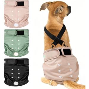 wegreeco Reusable Washable Dog Diapers Female with 1PC Suspender, Dogs Period Heat Diapers Female Heat Cycle, XL Medium Large Small Doggie Puppy Diapers for Incontinence (X-Large) (Black, Green, Pink)