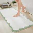 Ohocut Luxury Microfiber Scalloped Runner Rug, Sage Green Scalloped Piping White Long Bathroom Rug Cute Aesthetic Bath Mat for Bathroom, Tub, Sink, Shower, Anti Slip, Extra Soft, Absorbent, 47x24 (2' x 3'11" (Rectangular))