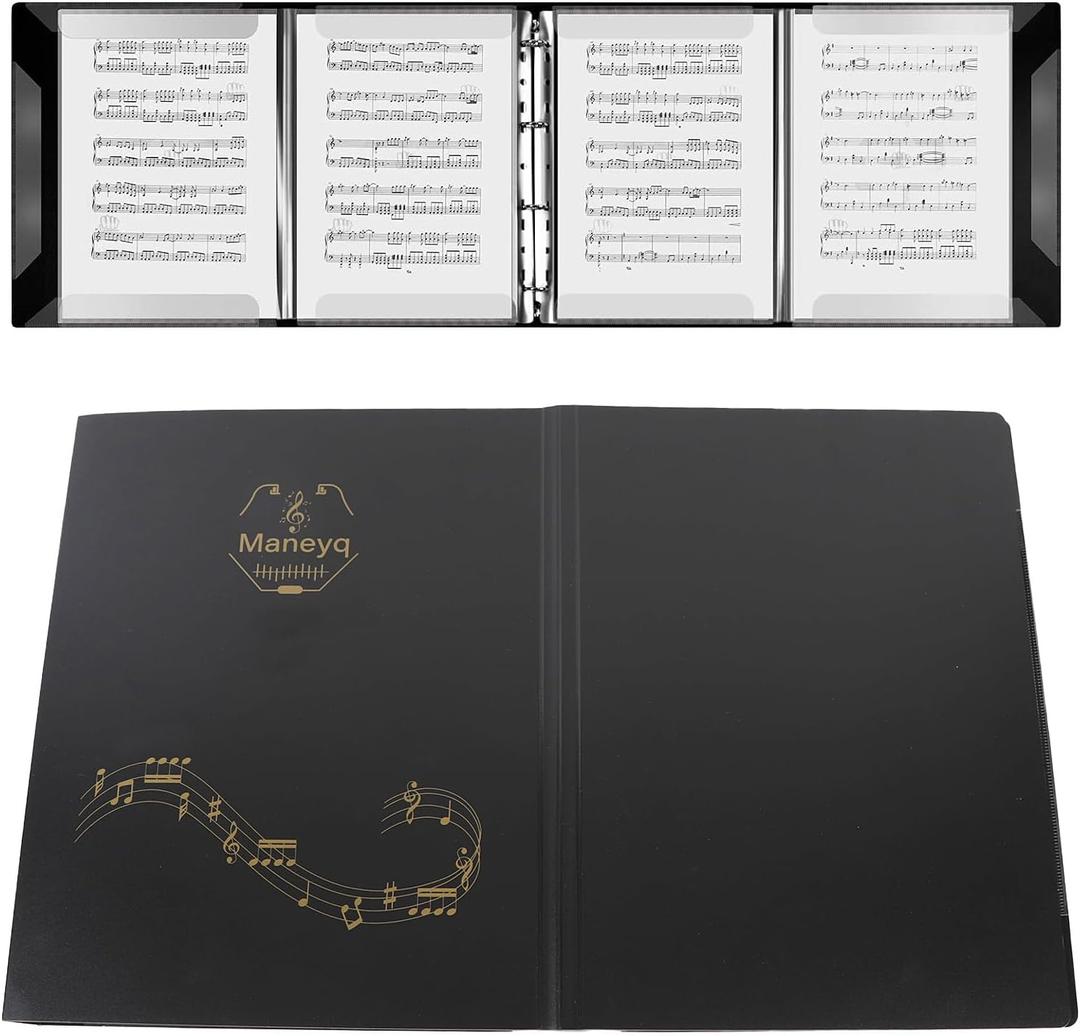 Sheet Music Folder, 4 Pages Expand Music Binder Black Choir Folder for Musician and Stage Performance, Hold 52 Pages A4 Size Sheets