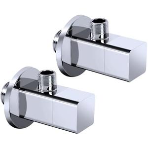 Hettecy Angle Valve NPT 1/2'' Inlet x 3/8'' Outlet Heavy Duty Quarter Turn Angle Shut Off Valve Squared Body Water Control Valve Chrome (2 Pack)