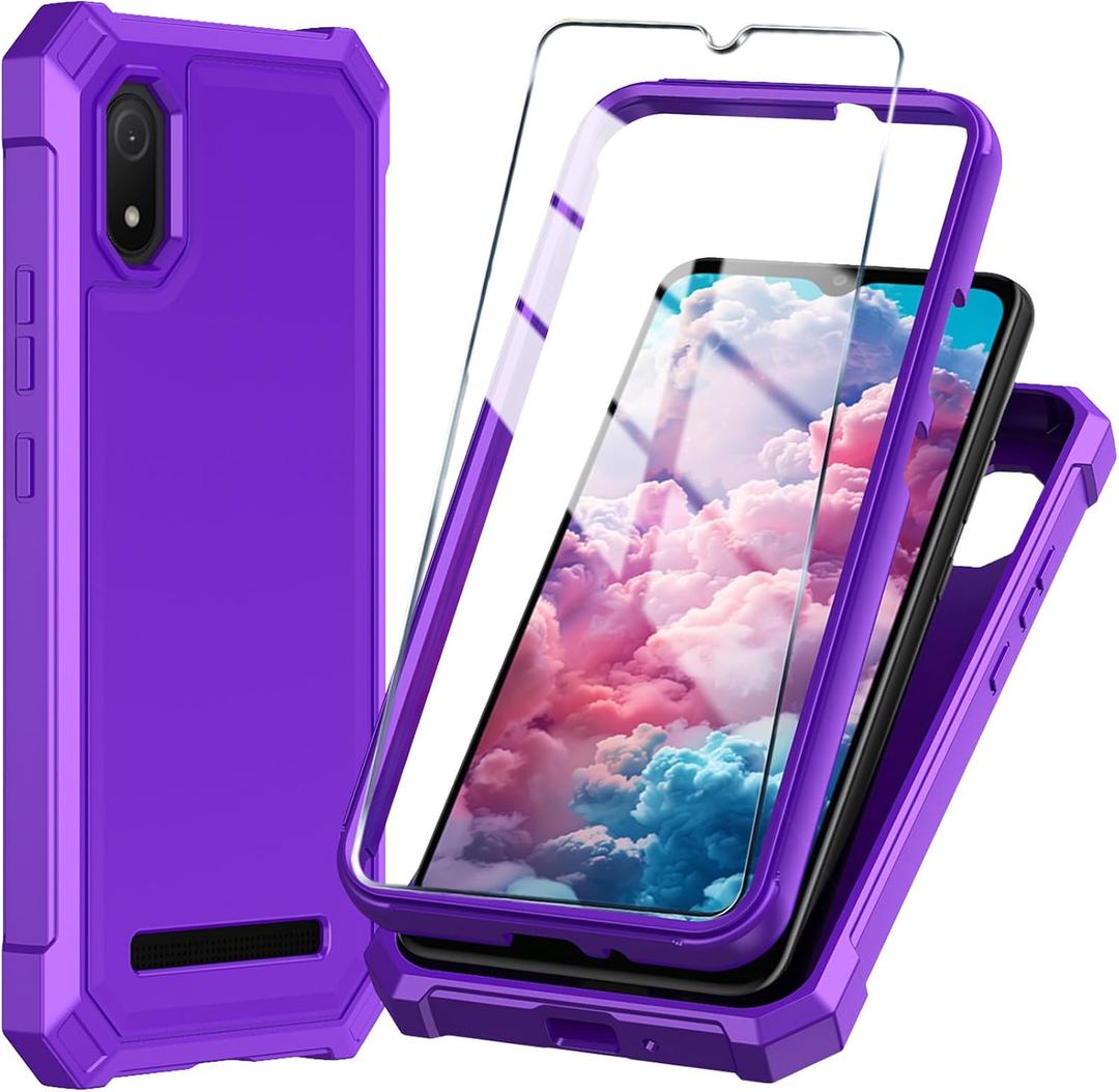 for Cloud Mobile Stratus C8 Phone Case with Tempered Glass Screen Protector,Slim Soft Silicone Full-Body Protective Cover (Cloud Mobile Stratus C8,Purple)