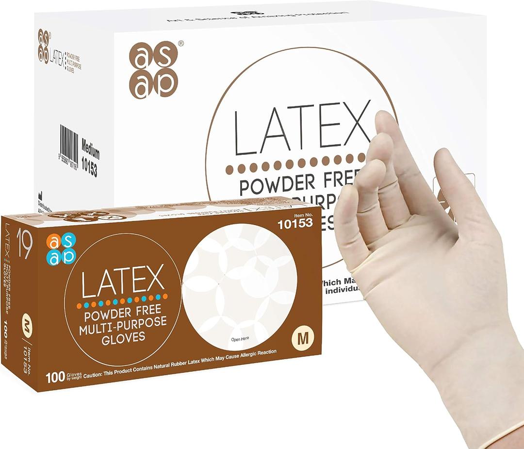 ASAP Latex Powder Free Multi-purpose Gloves, Disposable, 4.0 mil, Natural Latex (Medium - Box of 100)