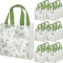 Sweetude 16 Pcs Sage Green Floral Gift Bags Floral Gift Bag with Handles Flower Party Favors Non Woven Reusable Tote for Women Wedding Birthday Baby Shower Mothers Day Party Decorations