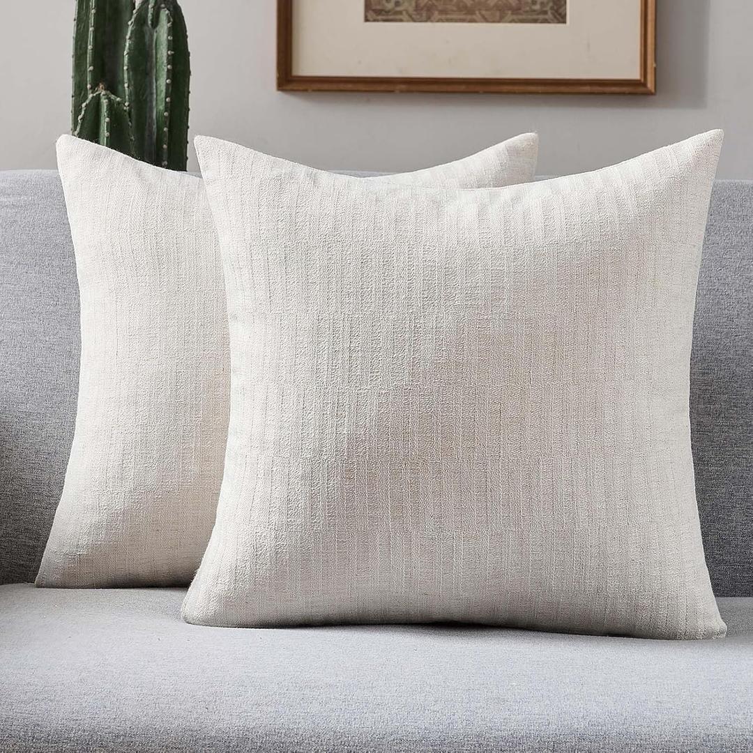 FUTEI Light Natural Decorative Throw Pillow Covers 20x20 Inch Set of 2,Soft Linen Slub Texture Cushion Case,Farmhouse Home Decor for Couch Bed Living Room