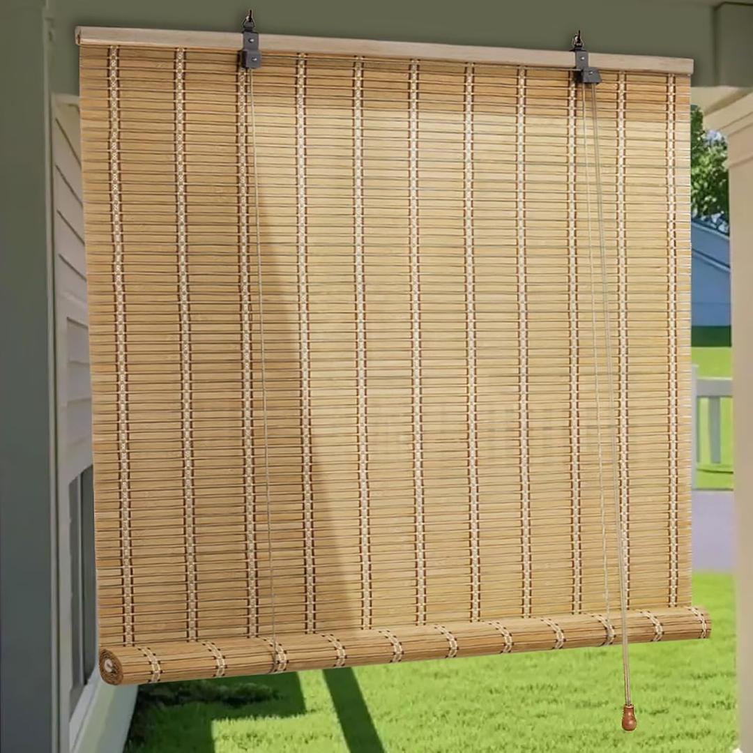 Bamboo Roller Shades Roman Shades for Window: Bamboo Blinds for Interior Windows and Outdoor Patio,Roll Up Blinds for Indoor Porch Light Filtering Sunshade,Easy to Install 24" W X 48" H