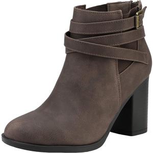 TOETOS Women's Chunky High Heel Ankle Boots Close Toe Fall Heeled Booties Shoes (5, Brown)