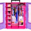Barbie Fashionistas Ultimate Closet & 6 Hangars, Purple with Fold-Out Rack & Carrying Handle, Portable Storage for Barbie Doll Clothes & Accessories