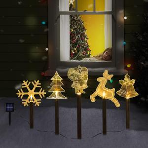 BRIGHTDECK Solar Christmas Pathway Lights Outdoor Decorations, Landscape Lights Waterproof Led Garden Stake Lights for Walkway Yard Lawn Porch Holiday Decor 5-Pack