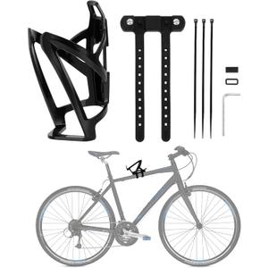 PSLER Bicycle Bottle Cage Base and Bottle Holder, PC Bike Water Bottle Holder with Screw-Free Mount for 22-45mm (0.86''-1.77'') Diameter Tubes, Black